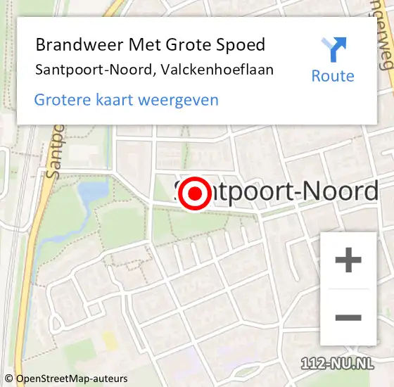 Locatie op kaart van de 112 melding: Brandweer Met Grote Spoed Naar Santpoort-Noord, Valckenhoeflaan op 17 oktober 2024 11:12