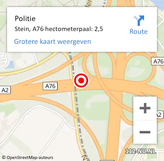 Locatie op kaart van de 112 melding: Politie Stein, A76 hectometerpaal: 2,5 op 17 oktober 2024 11:13