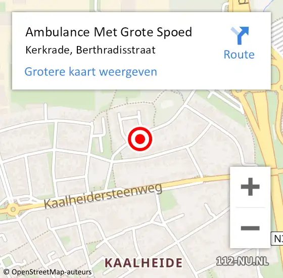 Locatie op kaart van de 112 melding: Ambulance Met Grote Spoed Naar Kerkrade, Berthradisstraat op 23 oktober 2014 18:03