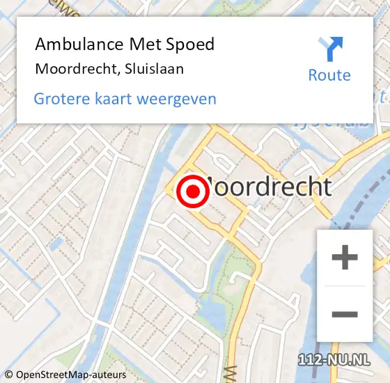 Locatie op kaart van de 112 melding: Ambulance Met Spoed Naar Moordrecht, Sluislaan op 17 oktober 2024 11:42