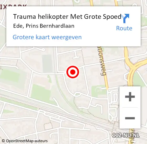 Locatie op kaart van de 112 melding: Trauma helikopter Met Grote Spoed Naar Ede, Prins Bernhardlaan op 17 oktober 2024 11:50