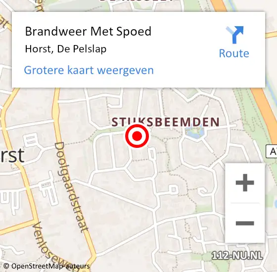 Locatie op kaart van de 112 melding: Brandweer Met Spoed Naar Horst, De Pelslap op 17 oktober 2024 12:01