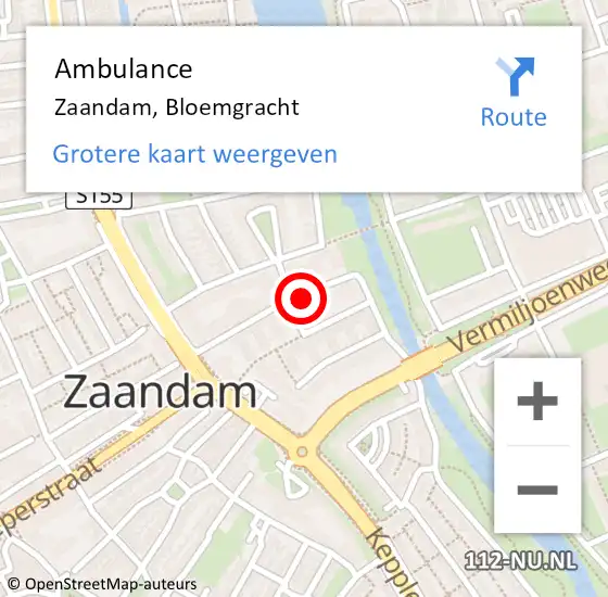 Locatie op kaart van de 112 melding: Ambulance Zaandam, Bloemgracht op 17 oktober 2024 12:07