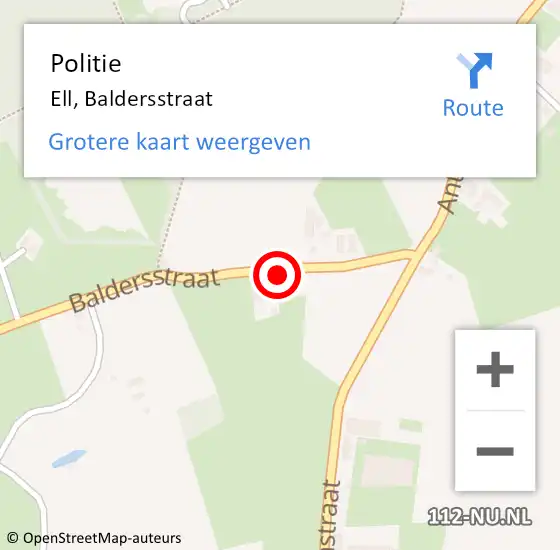 Locatie op kaart van de 112 melding: Politie Ell, Baldersstraat op 17 oktober 2024 12:36