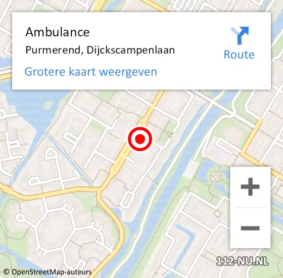 Locatie op kaart van de 112 melding: Ambulance Purmerend, Dijckscampenlaan op 17 oktober 2024 13:02