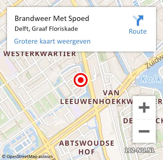 Locatie op kaart van de 112 melding: Brandweer Met Spoed Naar Delft, Graaf Floriskade op 17 oktober 2024 13:04