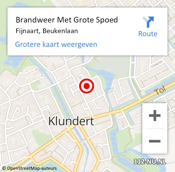 Locatie op kaart van de 112 melding: Brandweer Met Grote Spoed Naar Fijnaart, Beukenlaan op 17 oktober 2024 13:28