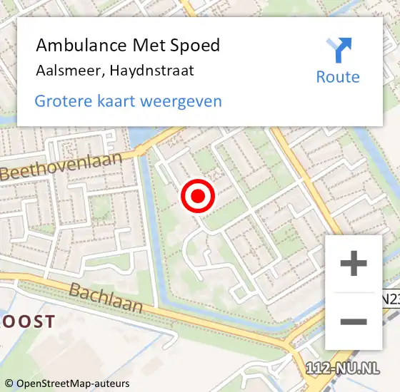 Locatie op kaart van de 112 melding: Ambulance Met Spoed Naar Aalsmeer, Haydnstraat op 17 oktober 2024 13:31