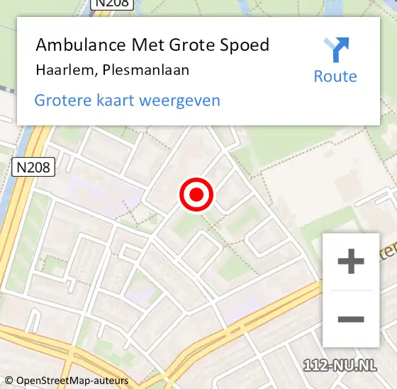 Locatie op kaart van de 112 melding: Ambulance Met Grote Spoed Naar Haarlem, Plesmanlaan op 17 oktober 2024 13:53