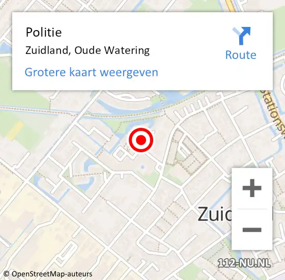 Locatie op kaart van de 112 melding: Politie Zuidland, Oude Watering op 17 oktober 2024 14:00