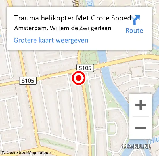 Locatie op kaart van de 112 melding: Trauma helikopter Met Grote Spoed Naar Amsterdam, Willem de Zwijgerlaan op 17 oktober 2024 14:05