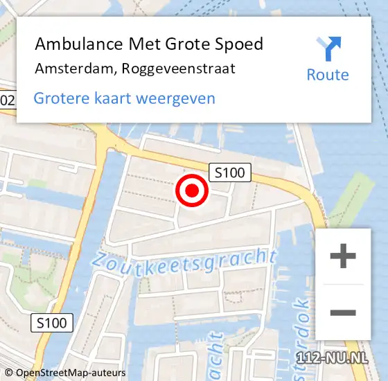 Locatie op kaart van de 112 melding: Ambulance Met Grote Spoed Naar Amsterdam, Roggeveenstraat op 17 oktober 2024 14:11