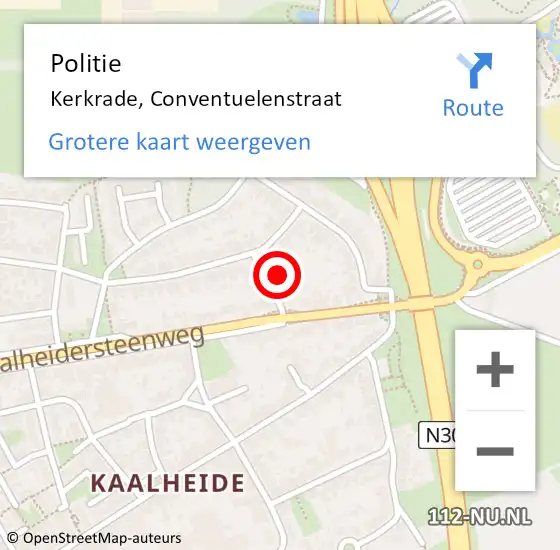 Locatie op kaart van de 112 melding: Politie Kerkrade, Conventuelenstraat op 17 oktober 2024 14:13