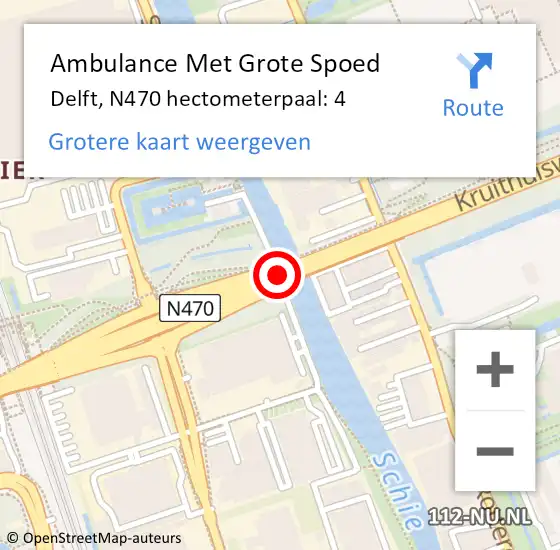 Locatie op kaart van de 112 melding: Ambulance Met Grote Spoed Naar Delft, N470 hectometerpaal: 4 op 17 oktober 2024 14:14