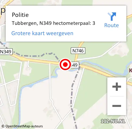 Locatie op kaart van de 112 melding: Politie Tubbergen, N349 hectometerpaal: 3 op 17 oktober 2024 14:24