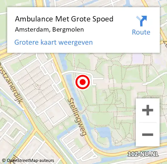 Locatie op kaart van de 112 melding: Ambulance Met Grote Spoed Naar Amsterdam, Bergmolen op 17 oktober 2024 15:05