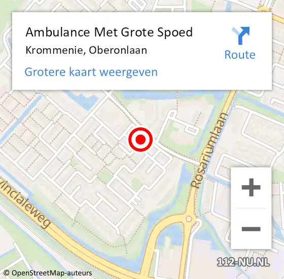 Locatie op kaart van de 112 melding: Ambulance Met Grote Spoed Naar Krommenie, Oberonlaan op 17 oktober 2024 15:13