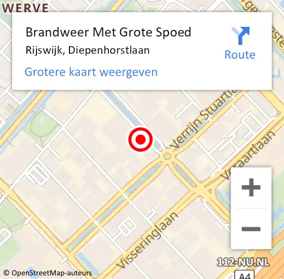 Locatie op kaart van de 112 melding: Brandweer Met Grote Spoed Naar Rijswijk, Diepenhorstlaan op 17 oktober 2024 15:19