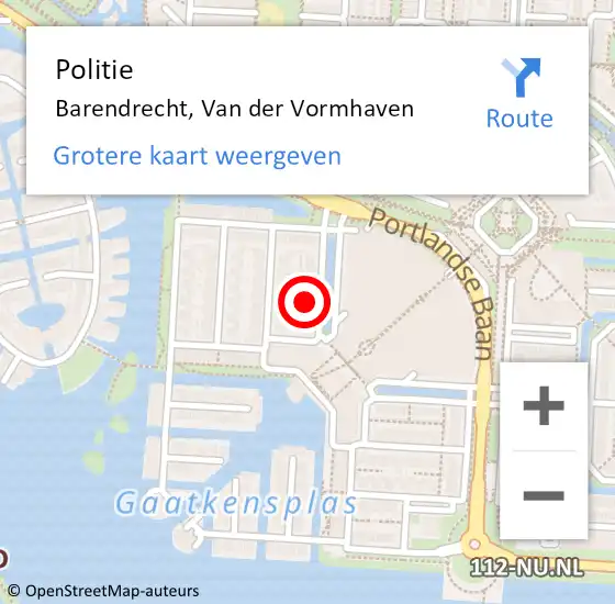 Locatie op kaart van de 112 melding: Politie Barendrecht, Van der Vormhaven op 17 oktober 2024 15:26