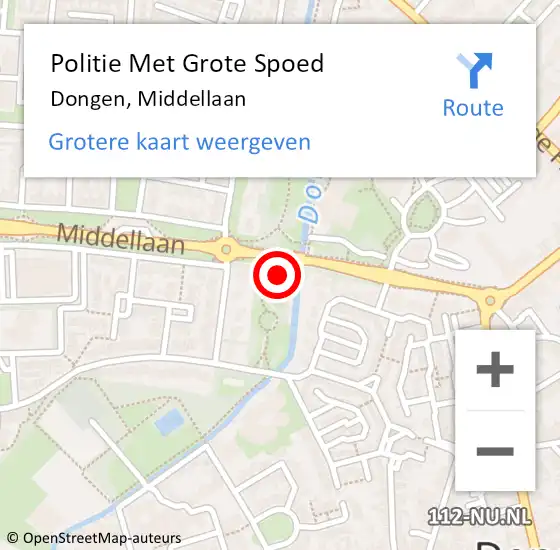 Locatie op kaart van de 112 melding: Politie Met Grote Spoed Naar Dongen, Middellaan op 17 oktober 2024 15:35