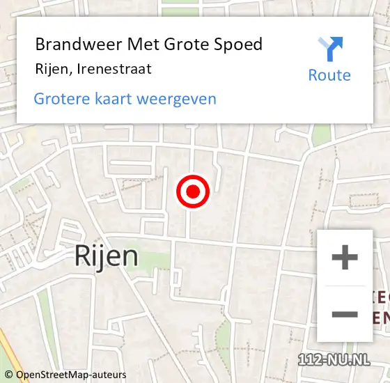 Locatie op kaart van de 112 melding: Brandweer Met Grote Spoed Naar Rijen, Irenestraat op 17 oktober 2024 15:38