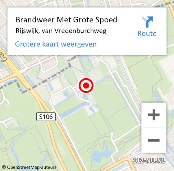 Locatie op kaart van de 112 melding: Brandweer Met Grote Spoed Naar Rijswijk, van Vredenburchweg op 17 oktober 2024 15:52