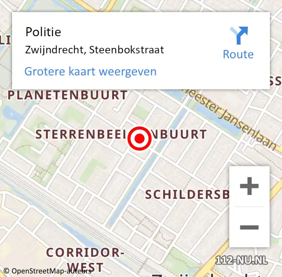 Locatie op kaart van de 112 melding: Politie Zwijndrecht, Steenbokstraat op 17 oktober 2024 16:05