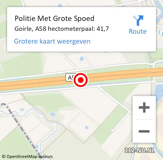 Locatie op kaart van de 112 melding: Politie Met Grote Spoed Naar Goirle, A58 hectometerpaal: 41,7 op 17 oktober 2024 16:07