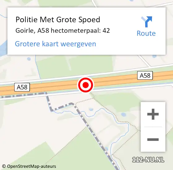 Locatie op kaart van de 112 melding: Politie Met Grote Spoed Naar Goirle, A58 hectometerpaal: 42 op 17 oktober 2024 16:08