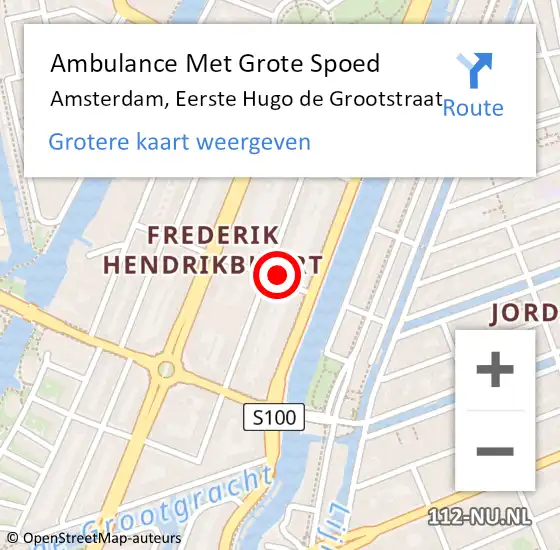 Locatie op kaart van de 112 melding: Ambulance Met Grote Spoed Naar Amsterdam, Eerste Hugo de Grootstraat op 17 oktober 2024 16:12