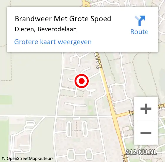 Locatie op kaart van de 112 melding: Brandweer Met Grote Spoed Naar Dieren, Beverodelaan op 17 oktober 2024 16:13