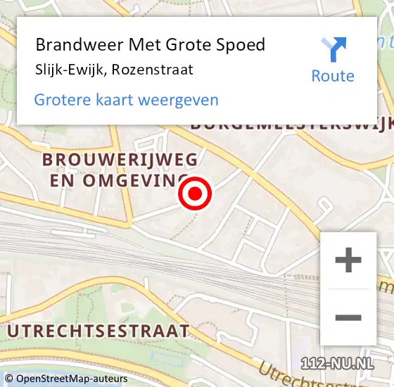 Locatie op kaart van de 112 melding: Brandweer Met Grote Spoed Naar Slijk-Ewijk, Rozenstraat op 17 oktober 2024 16:20