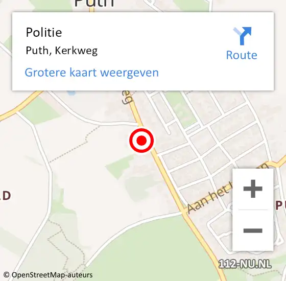 Locatie op kaart van de 112 melding: Politie Puth, Kerkweg op 17 oktober 2024 16:25