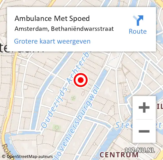 Locatie op kaart van de 112 melding: Ambulance Met Spoed Naar Amsterdam, Bethaniëndwarsstraat op 17 oktober 2024 16:27