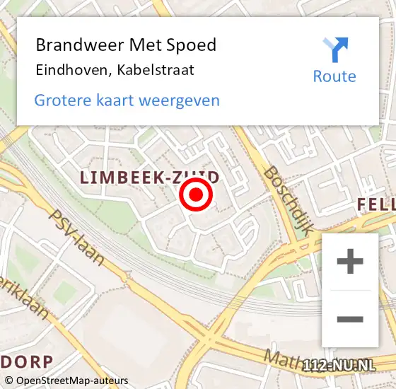 Locatie op kaart van de 112 melding: Brandweer Met Spoed Naar Eindhoven, Kabelstraat op 17 oktober 2024 16:33