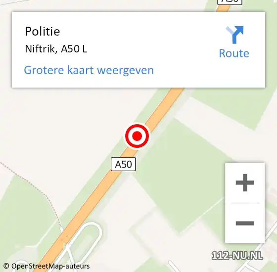 Locatie op kaart van de 112 melding: Politie Niftrik, A50 L op 23 oktober 2014 18:53