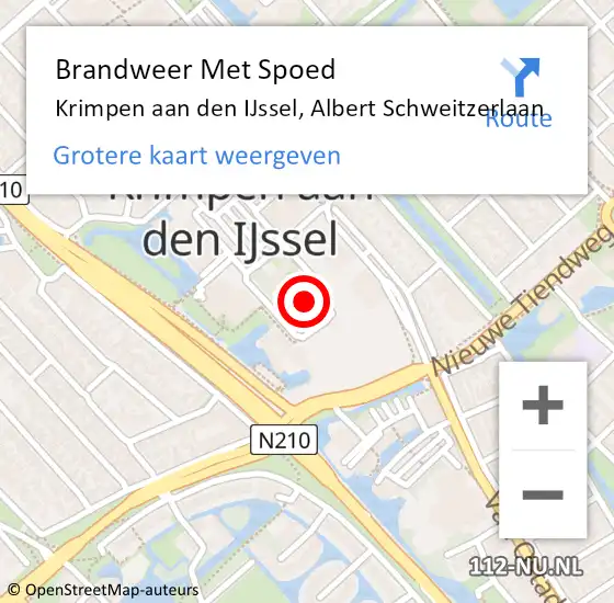 Locatie op kaart van de 112 melding: Brandweer Met Spoed Naar Krimpen aan den IJssel, Albert Schweitzerlaan op 17 oktober 2024 16:43