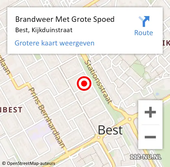 Locatie op kaart van de 112 melding: Brandweer Met Grote Spoed Naar Best, Kijkduinstraat op 17 oktober 2024 16:45