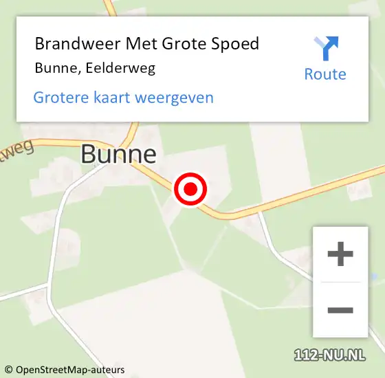 Locatie op kaart van de 112 melding: Brandweer Met Grote Spoed Naar Bunne, Eelderweg op 17 oktober 2024 16:48