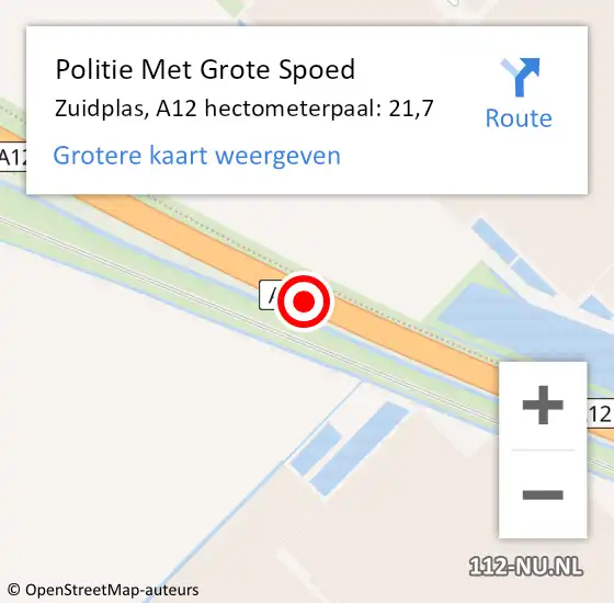 Locatie op kaart van de 112 melding: Politie Met Grote Spoed Naar Zuidplas, A12 hectometerpaal: 21,7 op 17 oktober 2024 17:13