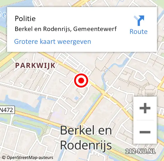 Locatie op kaart van de 112 melding: Politie Berkel en Rodenrijs, Gemeentewerf op 17 oktober 2024 17:13