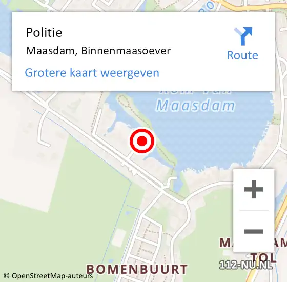 Locatie op kaart van de 112 melding: Politie Maasdam, Binnenmaasoever op 17 oktober 2024 17:35