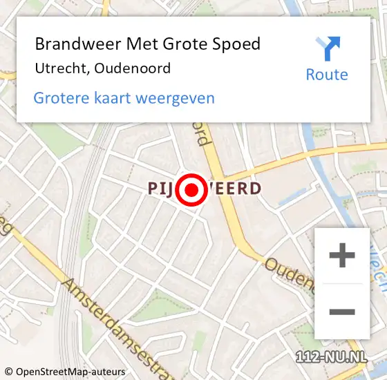 Locatie op kaart van de 112 melding: Brandweer Met Grote Spoed Naar Utrecht, Oudenoord op 17 oktober 2024 17:47