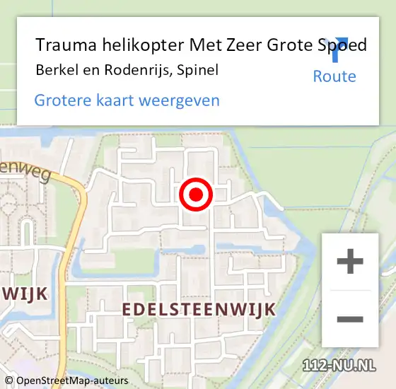 Locatie op kaart van de 112 melding: Trauma helikopter Met Zeer Grote Spoed Naar Berkel en Rodenrijs, Spinel op 17 oktober 2024 18:18