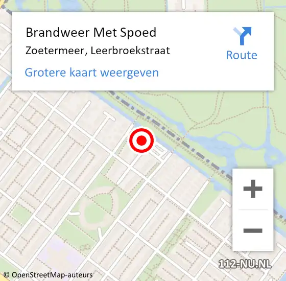 Locatie op kaart van de 112 melding: Brandweer Met Spoed Naar Zoetermeer, Leerbroekstraat op 17 oktober 2024 18:33