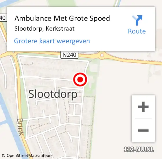 Locatie op kaart van de 112 melding: Ambulance Met Grote Spoed Naar Slootdorp, Kerkstraat op 17 oktober 2024 18:40