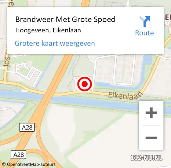 Locatie op kaart van de 112 melding: Brandweer Met Grote Spoed Naar Hoogeveen, Eikenlaan op 17 oktober 2024 18:51