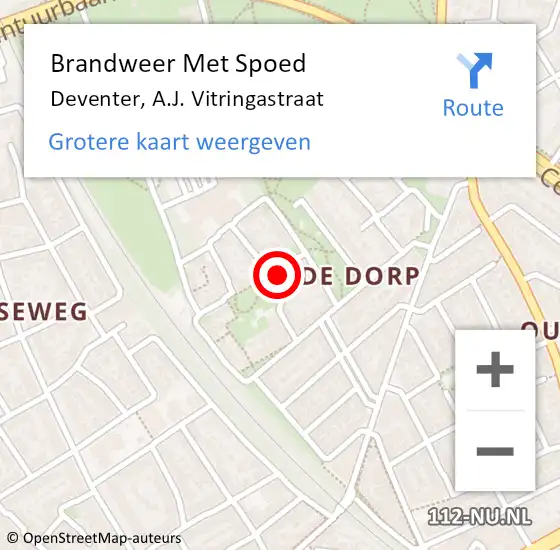 Locatie op kaart van de 112 melding: Brandweer Met Spoed Naar Deventer, A.J. Vitringastraat op 17 oktober 2024 19:03