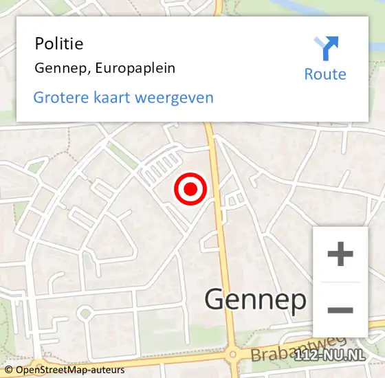 Locatie op kaart van de 112 melding: Politie Gennep, Europaplein op 17 oktober 2024 19:06