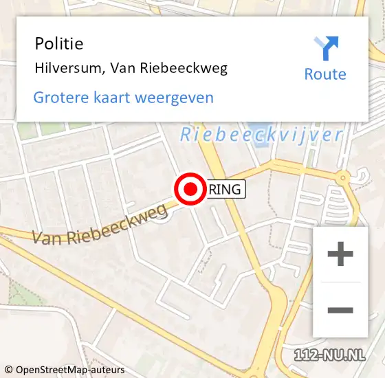 Locatie op kaart van de 112 melding: Politie Hilversum, Van Riebeeckweg op 17 oktober 2024 19:17